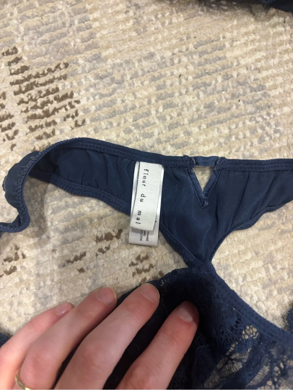 Fleur du Mal Navy Lace Bra Set with Sheer Panels 34C 2